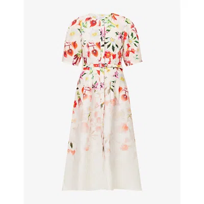 Gabriela Hearst Womens Nude Multi Large Ignis Floral Belted Linen Maxi Shirt Dress