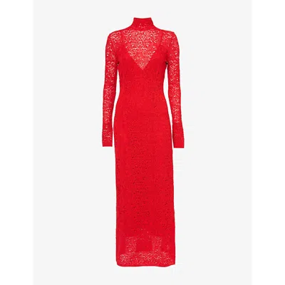 Gabriela Hearst Lethe Pointelle Knit Maxi Dress In Scarlet Red Virgin Wool Silk