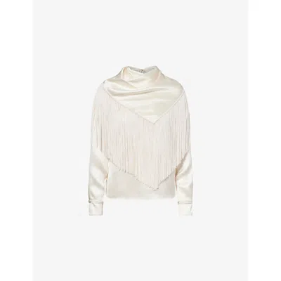 Gabriela Hearst Womens  Anderson Fringe Scarf Satin-silk Top In White