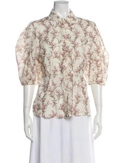 Pre-owned Gabriela Hearst Wool Floral Print Blouse In Neutral