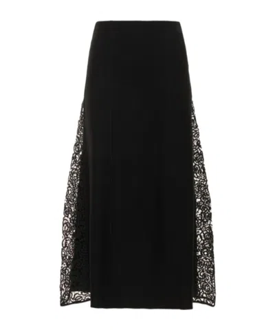 Gabriela Hearst Wool Knit Midi Skirt W/ Lace In Black