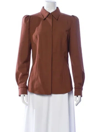 Pre-owned Gabriela Hearst Wool Long Sleeve Blouse In Brown