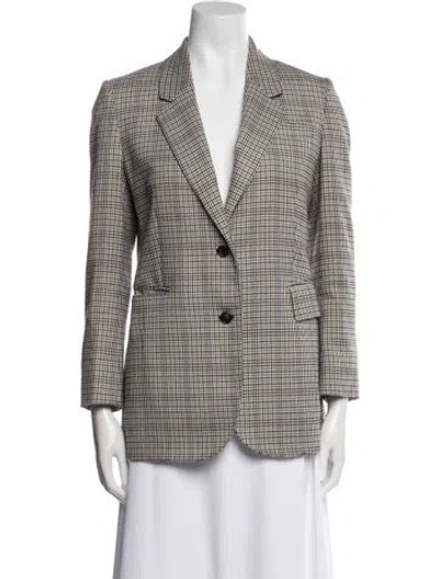 Pre-owned Gabriela Hearst Wool Plaid Print Blazer In White