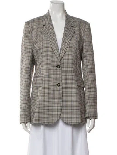 Pre-owned Gabriela Hearst Wool Plaid Print Blazer In White
