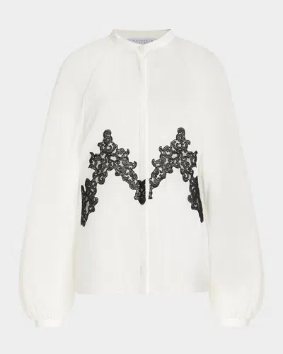 Gabriela Hearst Yately Lace-trimmed Silk-chiffon Blouse In Ivoryblack