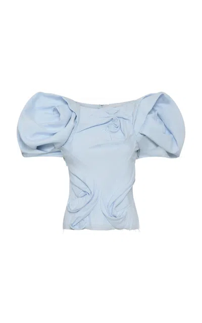Gabriela Hearst Zahir Gathered Linen Top In Blue