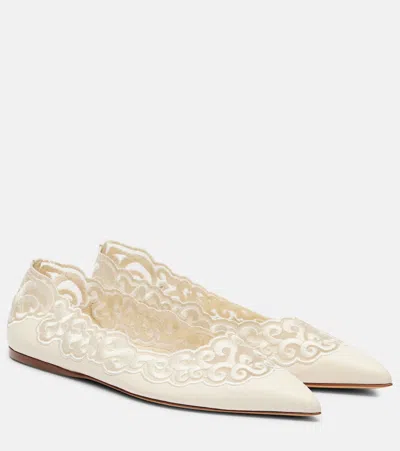 Gabriela Hearst Ziva Embroidered Leather Ballet Flats In White