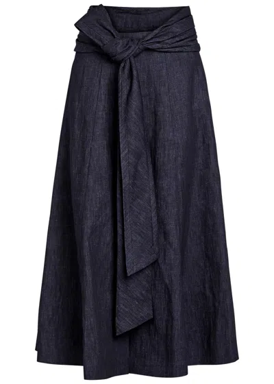 Gabriela Hearst Zivan Cotton And Linen-blend Midi Skirt In Blue