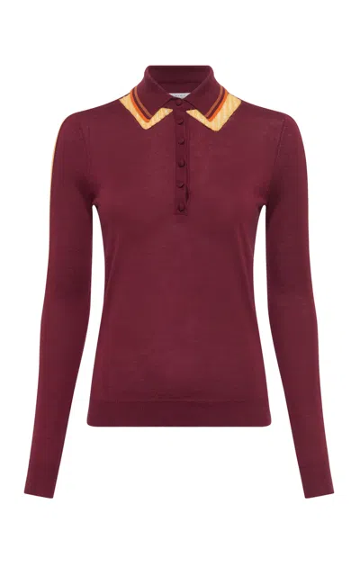 Gabriela Hearst Zorya Cashmere-silk Polo Top In Merlot Multi
