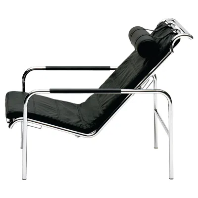 Pre-owned Gabriele Mucchi Zanotta Genni Lounge Chair In Black Leather With Chromium Plated Steel Frame