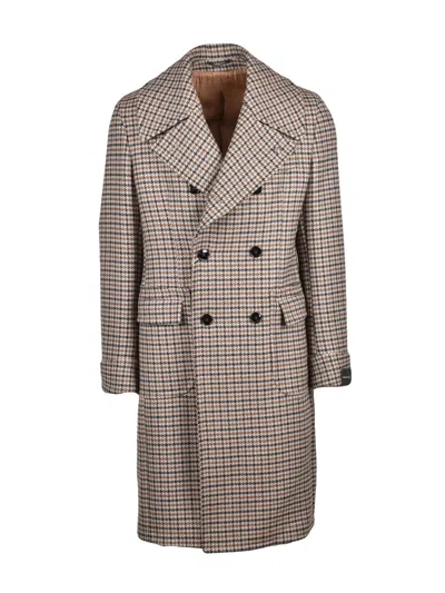 Gabriele Pasini Beige/brown Double-breasted Houndstooth Wool Coat In Grey