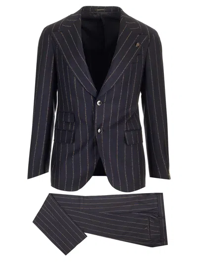 Gabriele Pasini Blue Wool Pinstripe Suit Dresses Blue