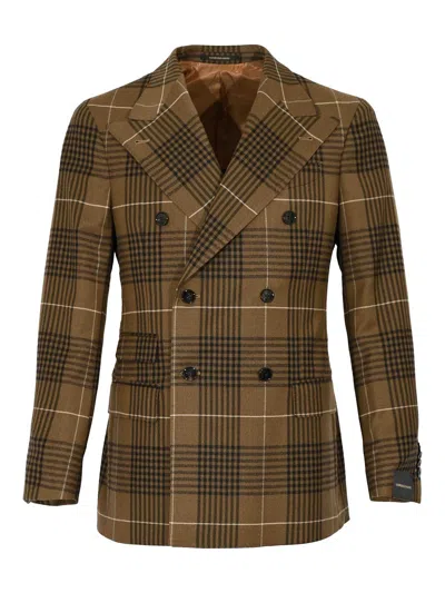 Gabriele Pasini Double-breasted Prince Of Wales Wool Jacket In Brown