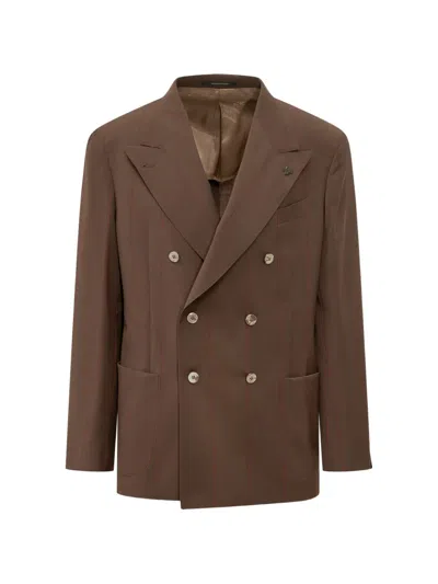 Gabriele Pasini Double-breasted Striped Jacket In Brown
