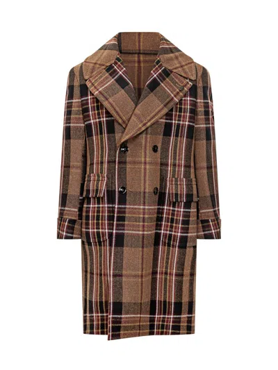 Gabriele Pasini Double-breasted Checked Coat In Brown
