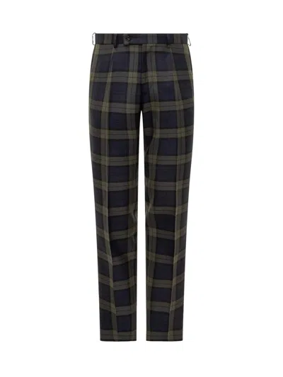 Gabriele Pasini Green And Blue Men's Tartan Trousers In Black