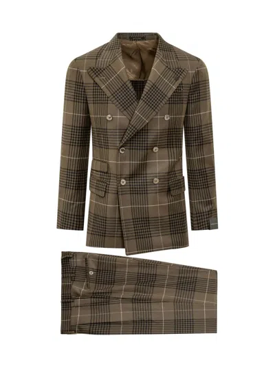 Gabriele Pasini Men's Double-breasted Plaid Suit In Brown