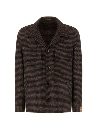 Gabriele Pasini Houndstooth Wool-blend Shirt Jacket In Brown