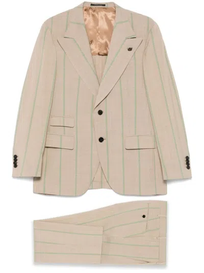 Gabriele Pasini Light Brown Striped Suit In Neutral