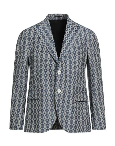 Gabriele Pasini Man Blazer Blue Size 40 Cotton, Linen In Gray