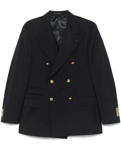 Gabriele Pasini Navy Blue Double-breasted Blazer With Flap Pockets In Black