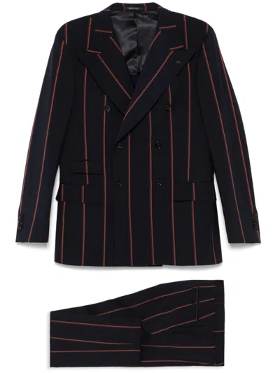 Gabriele Pasini Navy Blue Striped Suit In Black