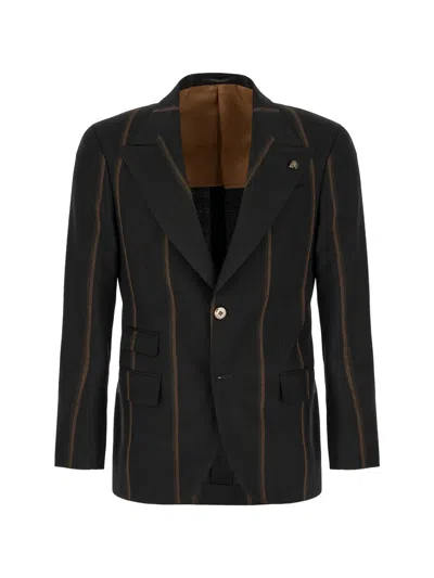 Gabriele Pasini Striped Single-breasted Blazer In Brown