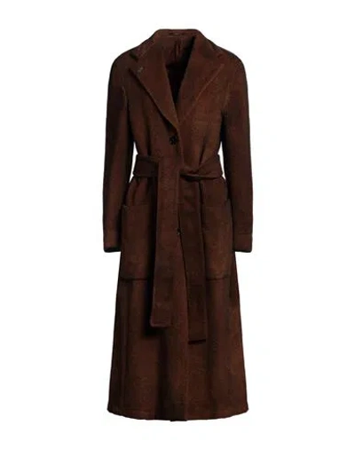 Gabriele Pasini Woman Coat Dark Brown Size 6 Alpaca Wool, Virgin Wool In Multi