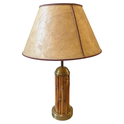 Pre-owned Gabriella Crespi 1970  Style Mid-century Modern Gilt Metal And Bamboo Table Lamp In Brown
