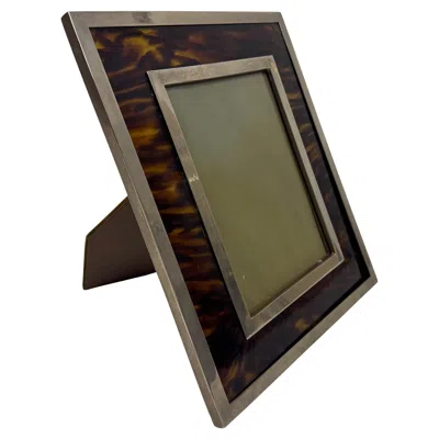 Pre-owned Gabriella Crespi 1970s Italian Photo Frame By , Silvered Metal & Lucite In Black