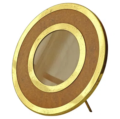 Pre-owned Gabriella Crespi Circular Brass And Burl Wood Photo Frame, Italy 1970s In Brown
