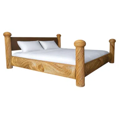Pre-owned Gabriella Crespi Coastal Reeded Bamboo Wicker Rattan Bed - King Size In Sand