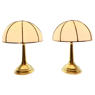 Pre-owned Gabriella Crespi Fungo Table Lamps, Double Signatures On Pair In Orange