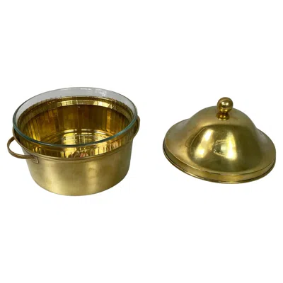 Pre-owned Gabriella Crespi Italian Mid-century Modern Brass Glass Tableware Set By , 1950s In Brown