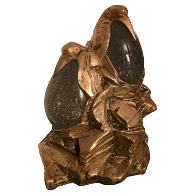 Pre-owned Gabriella Crespi Lamp Penguins Lost Wax Bronze Sculpture In Gold