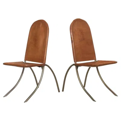 Pre-owned Gabriella Crespi Pair Of Mid-century Italian "sedia Jacaré" Folding Chairs By  In Brown