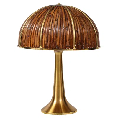 Pre-owned Gabriella Crespi Rare Large 'fungo' Table Lamp In Bamboo And Brass, Italy, 1970s In Brown
