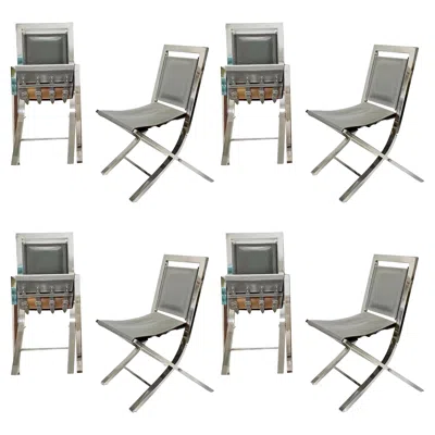 Pre-owned Gabriella Crespi Set Of 8 Sedia 73 Gray Leather Chairs