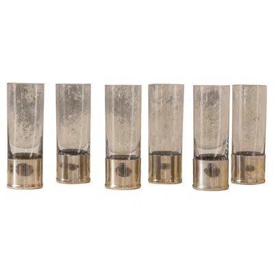 Pre-owned Gabriella Crespi 's Set Of Silvered Brass And Glass Goblets In Brown