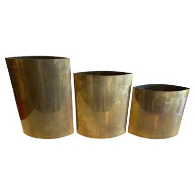 Pre-owned Gabriella Crespi Set Of Three '3' Authentic Signed  Brass Vases In Brown