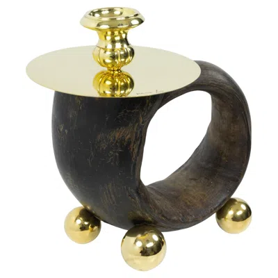 Pre-owned Gabriella Crespi Signed By , Brass Candle Holder, Italy Ca. 1970s In Black