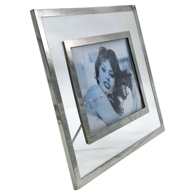 Pre-owned Gabriella Crespi Signed Plexiglass And Nickel-plated Brass Photo Frame, Italy 70 In Gray
