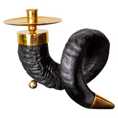 Pre-owned Gabriella Crespi Twisted Faux Horn Candleholder  Style, Resin And Brass Italy, 19 In Black