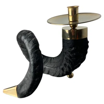 Pre-owned Gabriella Crespi Twisted Horn Candleholder  Style, Resin And Brass Italy, 1970s In Black