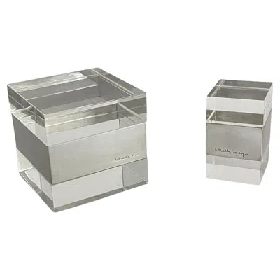 Pre-owned Gabriella Crespi Two Lucite And Silver Plate Boxes Designed By