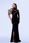 Gaby Charbachy Asymmetric Long Sleeve Gown In Multi