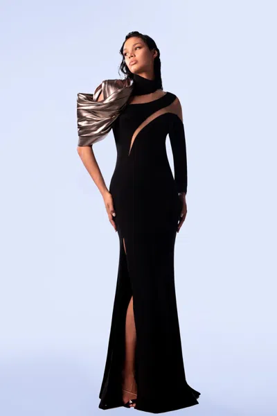Gaby Charbachy Asymmetric Long Sleeve Gown In Multi