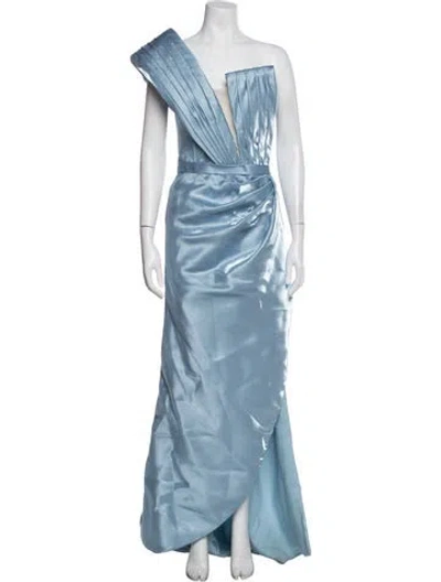 Pre-owned Gaby Charbachy Asymmetrical Long Dress In Blue