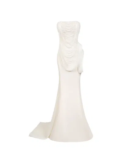 Gaby Charbachy Beaded Floral Maxi Dress In White