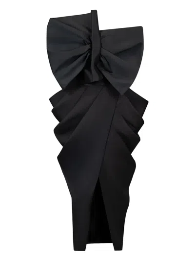 Gaby Charbachy Bow-detail Draped Evening Dress In Black